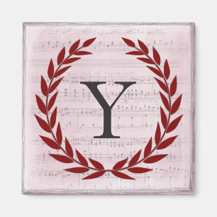 Aimant Laurel Wreath Sheet Musique Monogramme initial Y