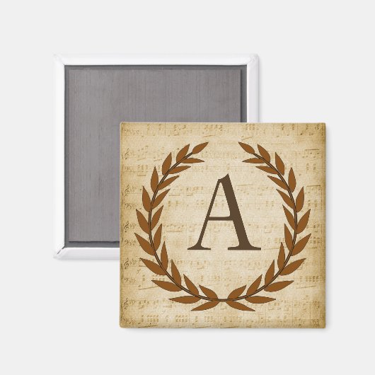 Aimant Laurel Wreath Sheet Musique Monogramme Initiale A (Recto/Verso)