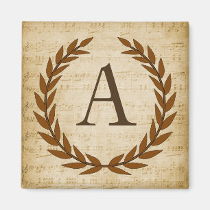 Aimant Laurel Wreath Sheet Musique Monogramme Initiale A