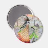 Aimant L'Automne Reverie sorcière et chat Halloween Art (Recto/Verso)