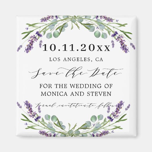 Aimant Lavande violet vert mariage enregistrer la date (Devant)
