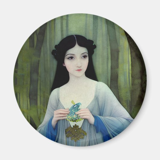 Aimant Lave-encre illustration de la belle femme à Woods (Devant)