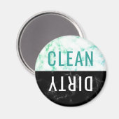 Aimant Lave-vaisselle propre Aqua Black Marble Round (Recto/Verso)