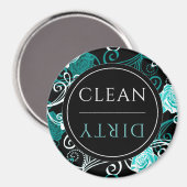 Aimant Lave-vaisselle propre/sale | Blanc noir et Turquoi (Recto/Verso)