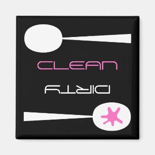 Aimant Lave-vaisselle rose, noir et blanc, propre ou sale