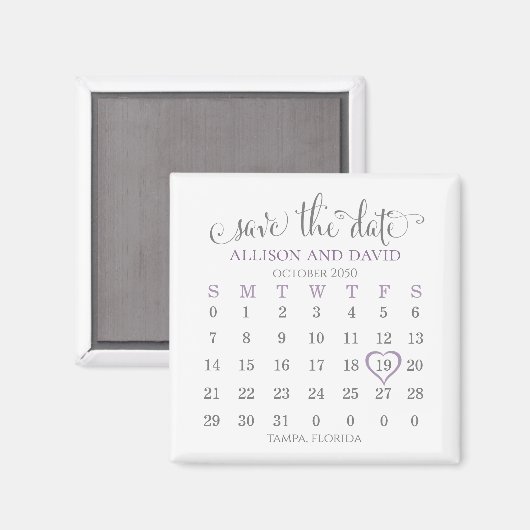 Aimant Lavender 5 lignes Calendrier Enregistrer la date M (Recto/Verso)