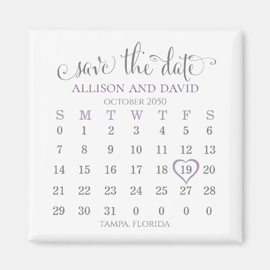 Aimant Lavender 5 lignes Calendrier Enregistrer la date M (Devant)