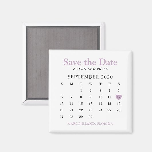Aimant Lavender Heart Calendar Wedding Enregistrer la dat (Recto/Verso)