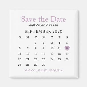 Aimant Lavender Heart Calendar Wedding Enregistrer la dat