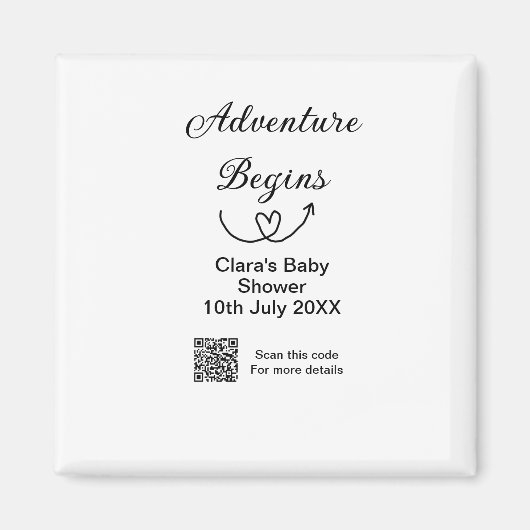 Aimant L'aventure commence baby shower scan QR code coeur (Devant)