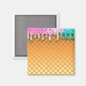 Aimant Lavette de crème glacée rose cône avec arroses (Recto/Verso)