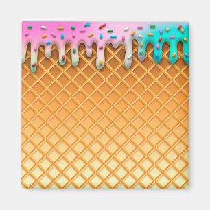 Aimant Lavette de crème glacée rose cône avec arroses