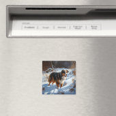 Aimant Le Berger Australien Laisser Neige Noël (In Situ (Lave-vaisselle))