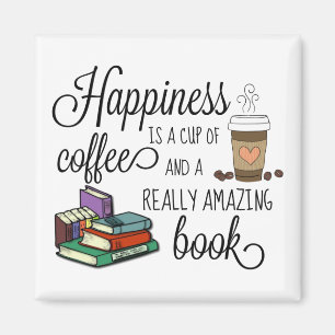 Aimant Le bonheur est une coupe de café et un livre Extra