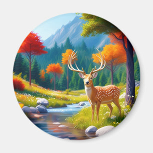 Aimant Le Cerf d'Or debout dans la forêt