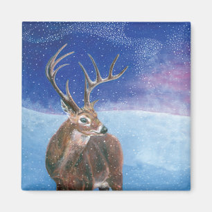 Aimant Le Cerf rouge Cervus elaphus et paysage hivernal