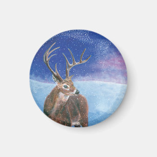 Aimant Le Cerf rouge Cervus elaphus et paysage hivernal
