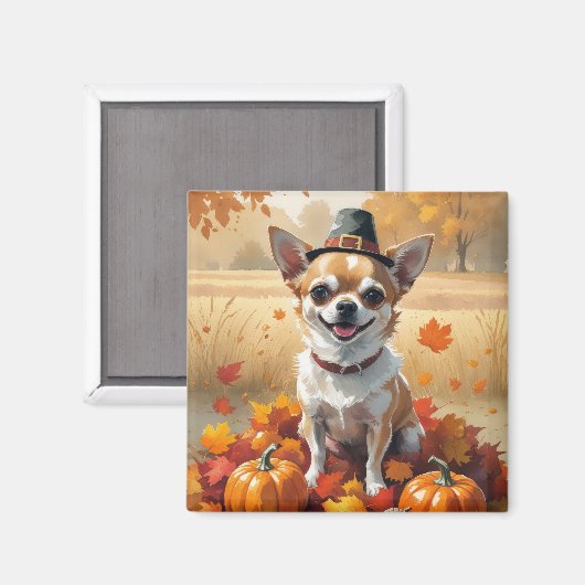 Aimant Le Chihuahua D'Automne Laisse L'Art Thanksgiving (Recto/Verso)