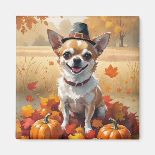 Aimant Le Chihuahua D'Automne Laisse L'Art Thanksgiving (Devant)