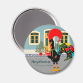 Aimant Le coq portugais avec un cadeau de Noël (Recto/Verso)