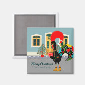 Aimant Le coq portugais avec un cadeau de Noël (Recto/Verso)