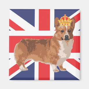 Aimant Le Corgi de la Reine avec Couronne et Union Jack