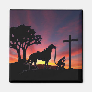 Aimant Le cowboy de prière au pied de l'aimant croisé