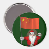 Aimant Le Père Noël Avec Drapeau De Chine (Recto/Verso)