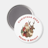 Aimant Le Père Noël classique à cheval un renne Noël (Recto/Verso)