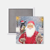 Aimant Le Père Noël et Cadeaux de Noël Chien-taureau fran (Recto/Verso)