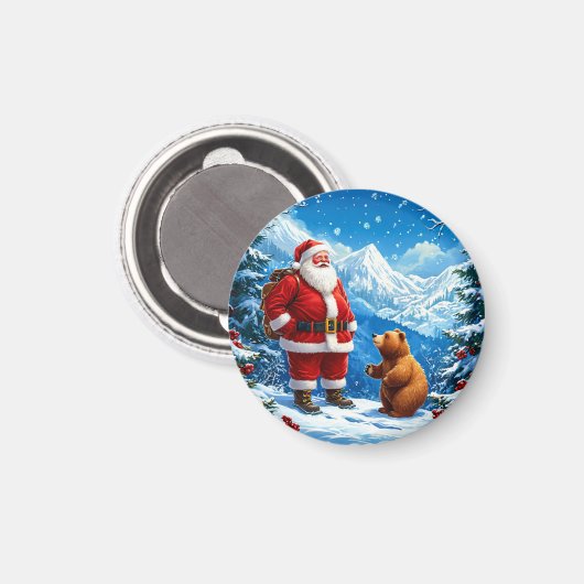 Aimant Le Père Noël rencontre un ours amical dans la mont (Recto/Verso)