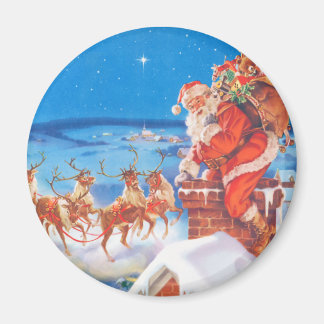 Aimant Le Père Noël Sur Le Toit Le Soir De Noël