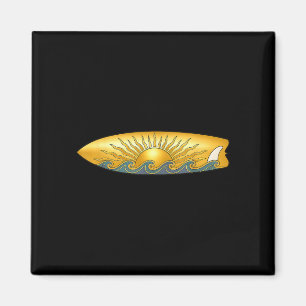 Aimant Le soleil avec planche de surf et vagues de mer su