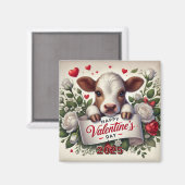 Aimant Le veau de Saint Valentin avec arrangement floral (Recto/Verso)