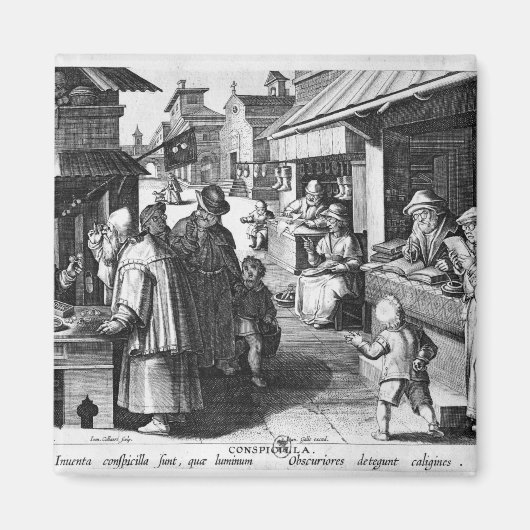 Aimant Le vendeur de Spectacles, gravé par Jan Collaert (Devant)