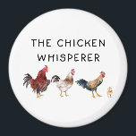Aimant Le Whisperer de poulet amusant<br><div class="desc">Ambiance amusante pour les amateurs de poulet et les agriculteurs avec l'aquarelle illustration de poulets et un poussin avec un texte qui dit "murmurer de poulet"</div>