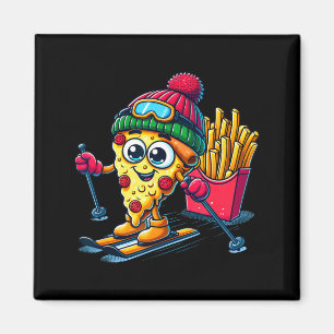 Aimant Leçon de ski pizza frite de ski amateur de pizza