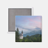 Aimant L'église avec les Alpes au coucher du soleil (Recto/Verso)