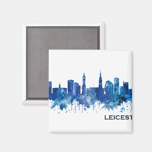 Aimant Leicester England Skyline Blue (Recto/Verso)