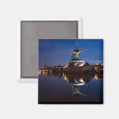 Aimant Leidschendam moulin à vent avec réflexion la nuit (Recto/Verso)