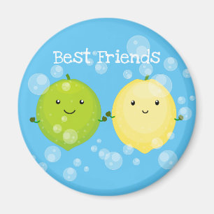 Aimant Lemon and lime with bubbles cartoon illustration