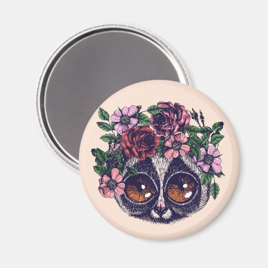 Aimant Lémur de fleurs doux (Recto/Verso)