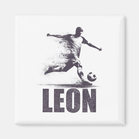 Aimant Leon Soccer Boys Personalized First Name Leon  (Devant)
