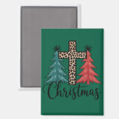 Aimant Léopard croix arbres de Noël chrétien (Recto/Verso)