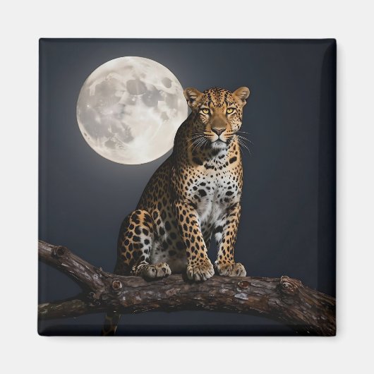 Aimant Léopard Majestueux et Pleine Lune (Devant)