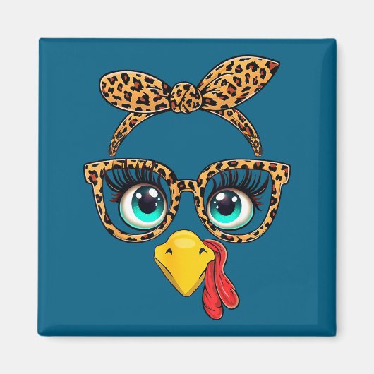Aimant Leopard Print Thanksgiving Funny Turkey Face Gles  (Devant)