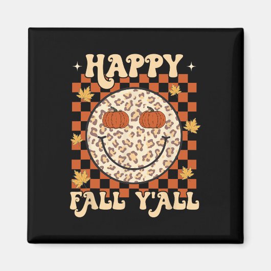 Aimant Leopard Smile Face Happy Fall Y'all Retro Super A (Devant)