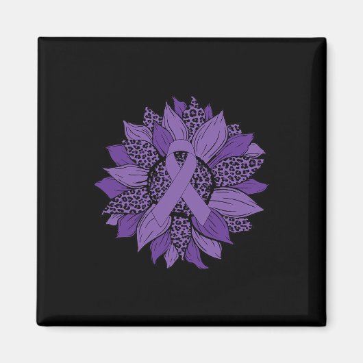 Aimant Leopard Tournesol violet Ribbon Fibromyalgie Aware (Devant)