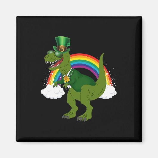 Aimant Leprechaun Dinosaure T-rex Arc-en-ciel St Patrick (Devant)