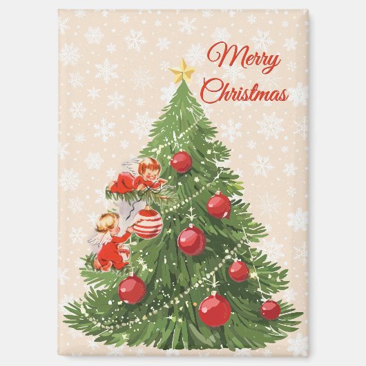 Aimant Les anges décorant l'arbre de Noël (Recto)